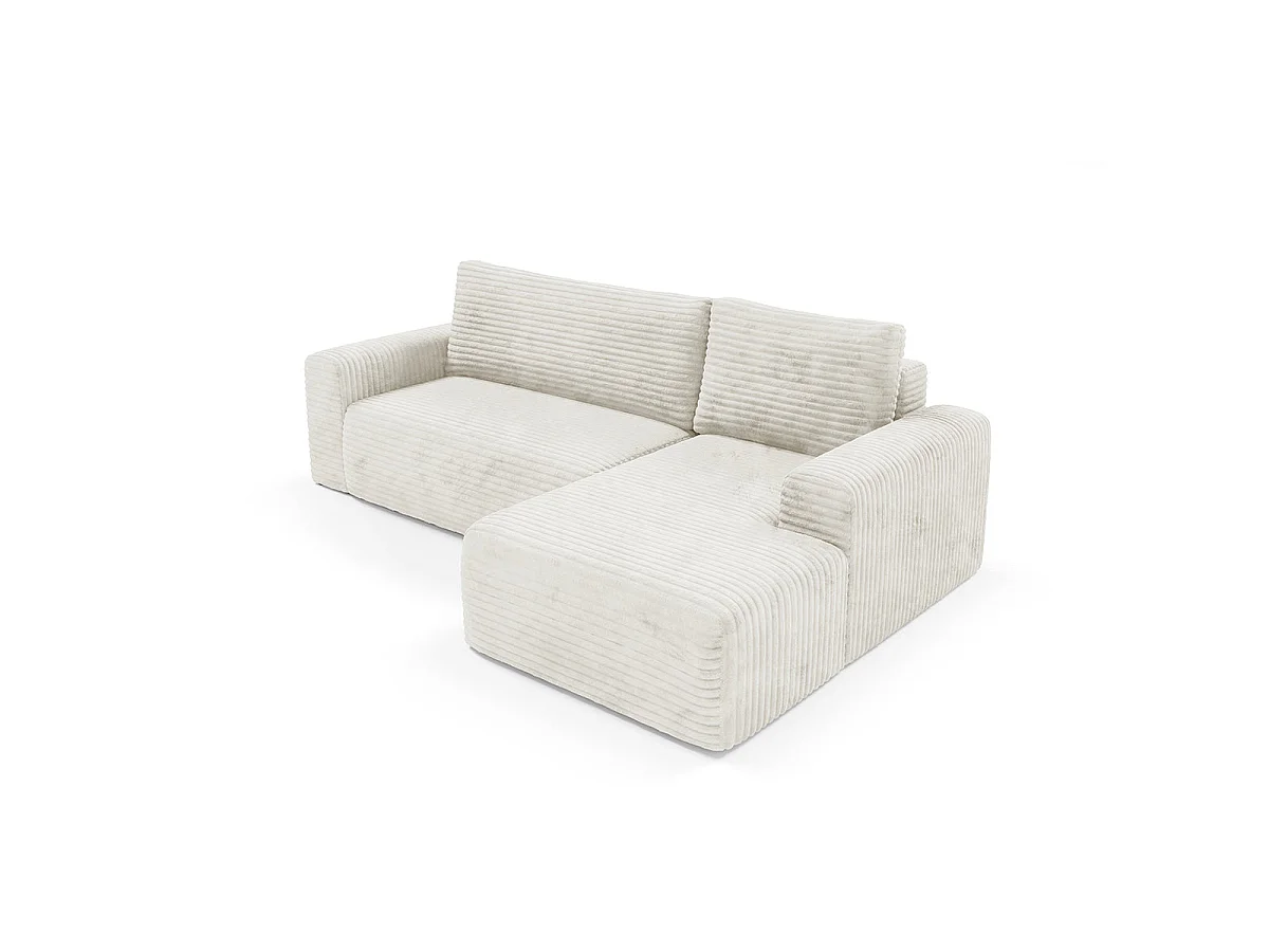 Canapé d'angle droit convertible 3 places avec coffre en tissu blanc ROMEO