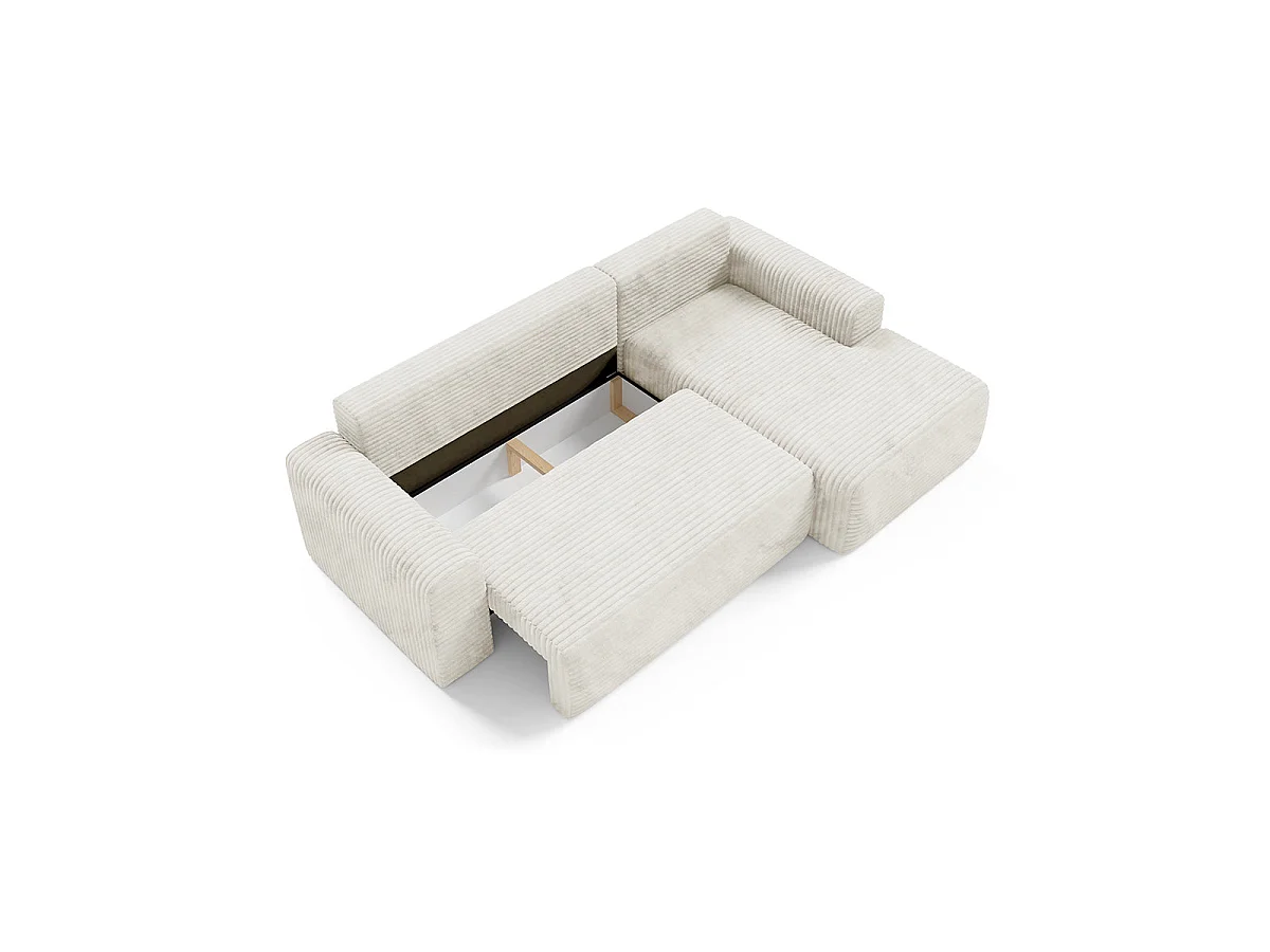 Canapé d'angle droit convertible 3 places avec coffre en tissu blanc ROMEO
