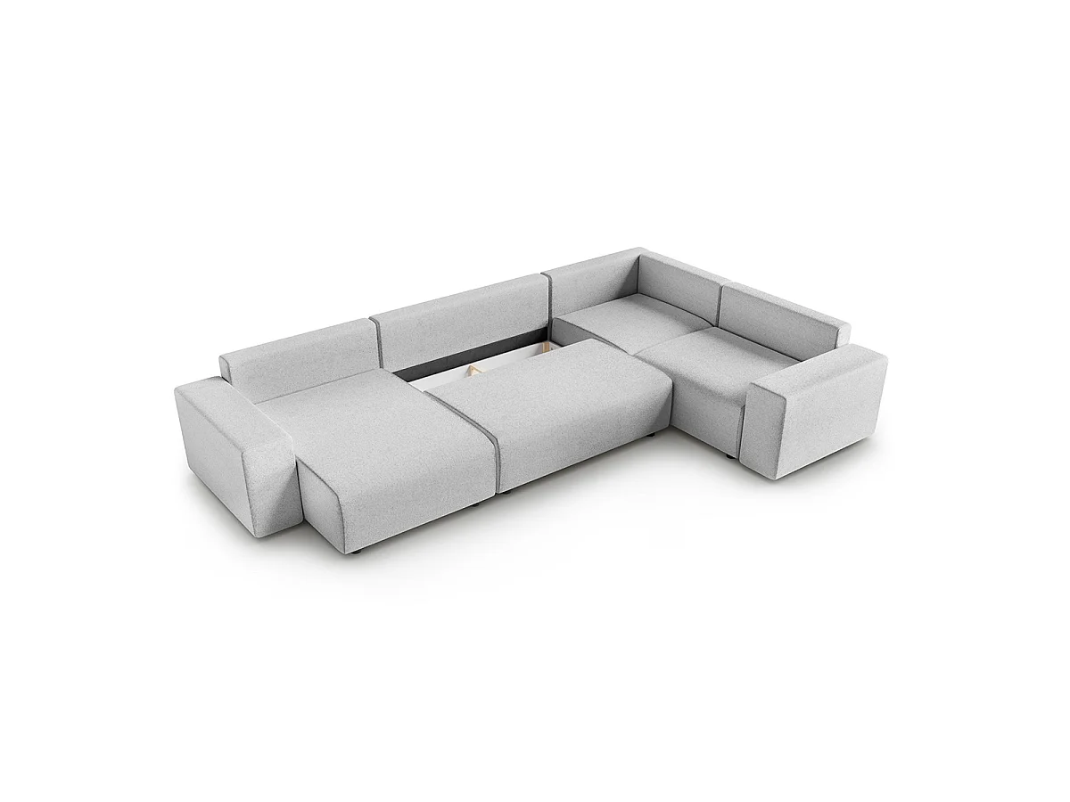 Canapé en U 5 places angle droit convertible avec coffre Lorenzo Gris clair