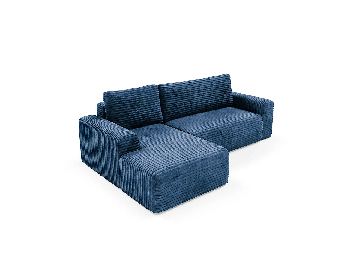 Canapé d'angle gauche convertible 3 places avec coffre en tissu bleu foncé ROMEO