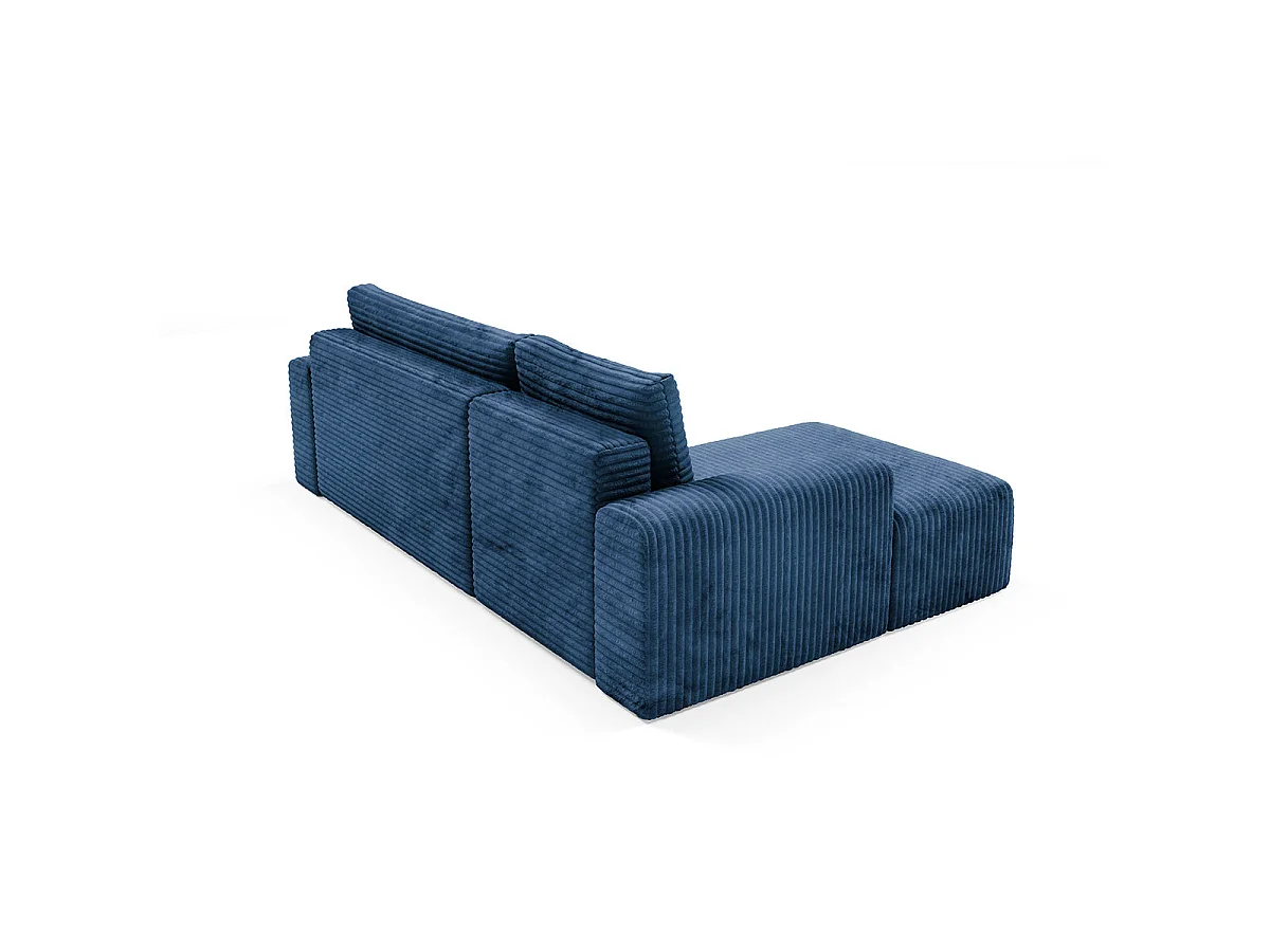Canapé d'angle gauche convertible 3 places avec coffre en tissu bleu foncé ROMEO