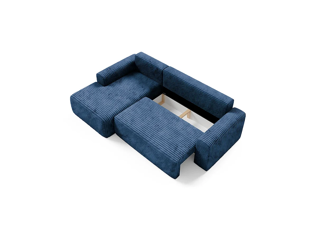 Canapé d'angle gauche convertible 3 places avec coffre en tissu bleu foncé ROMEO