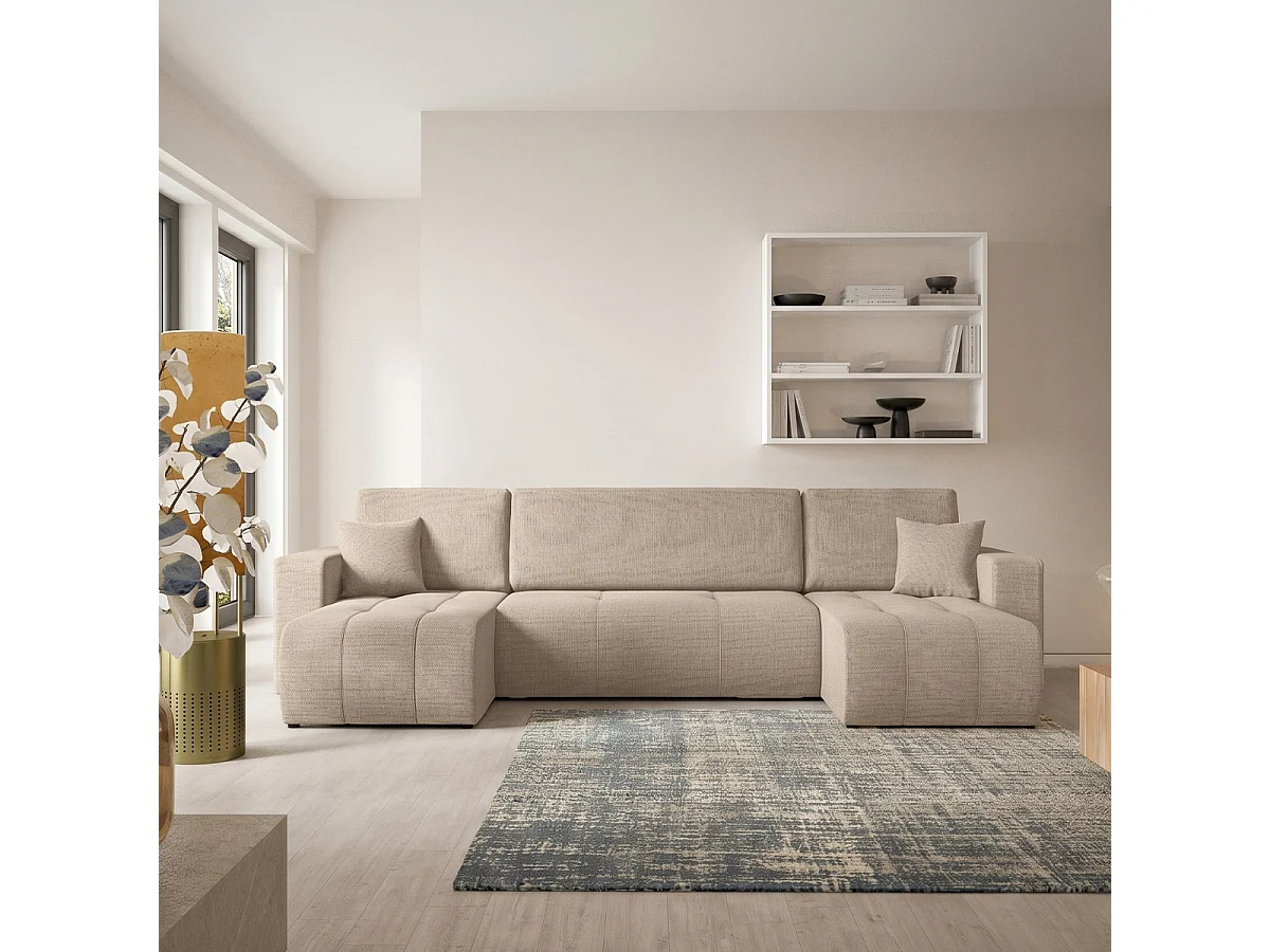 Canapé en U 5 places convertible avec coffre Vasco Beige