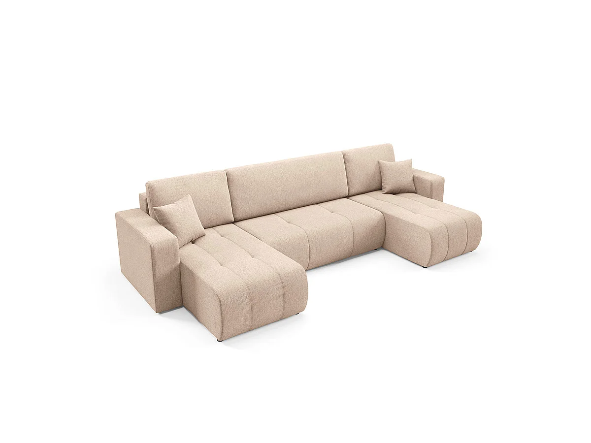 Canapé convertible 5 places avec coffre en tissu beige VASCO