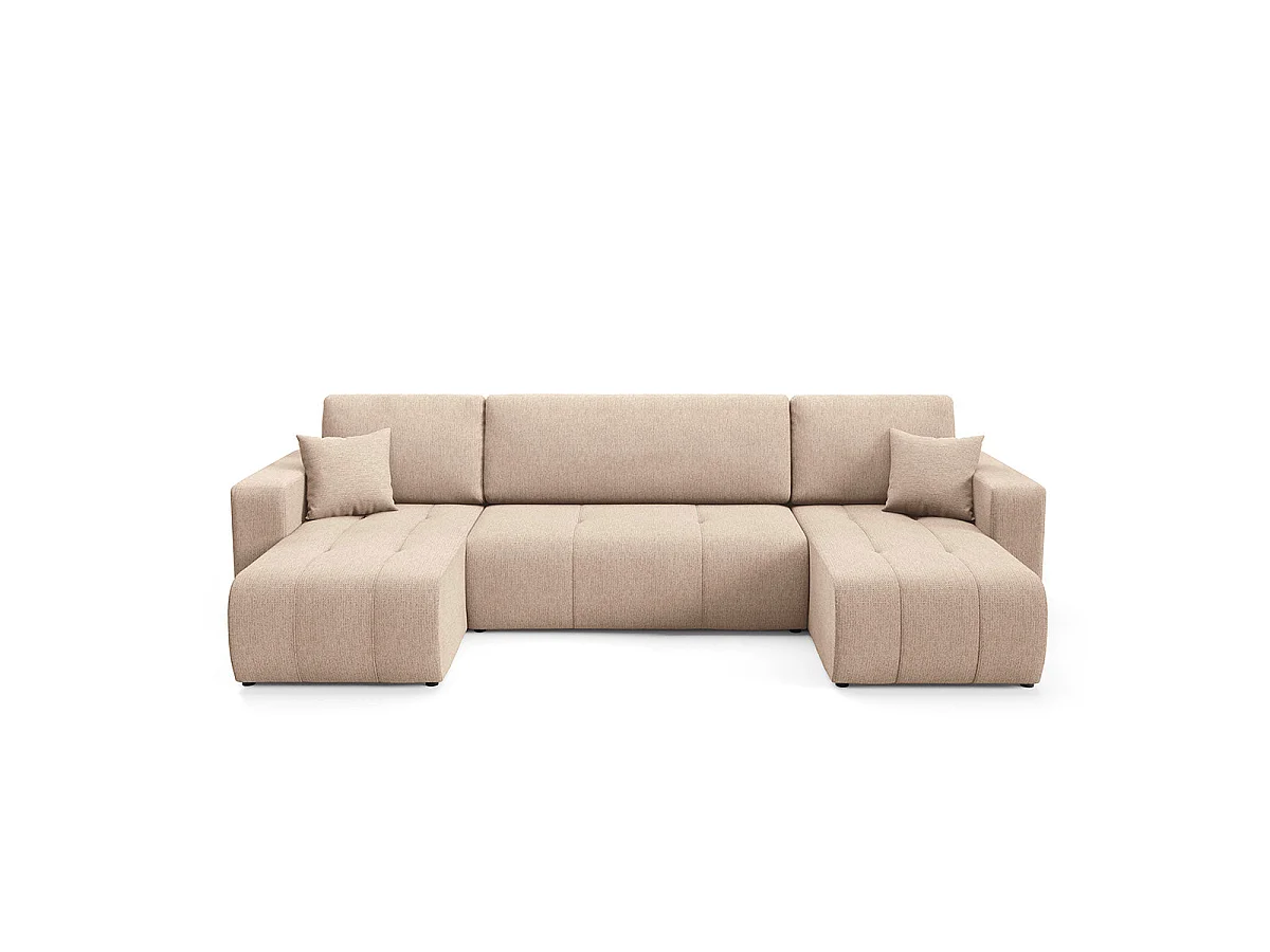 Canapé convertible 5 places avec coffre en tissu beige VASCO