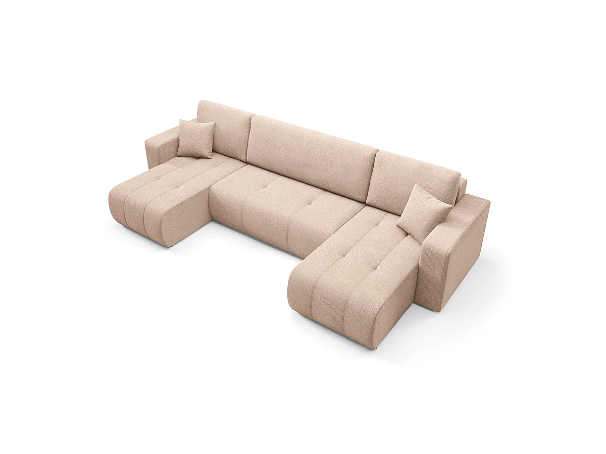Canapé convertible 5 places avec coffre en tissu beige VASCO