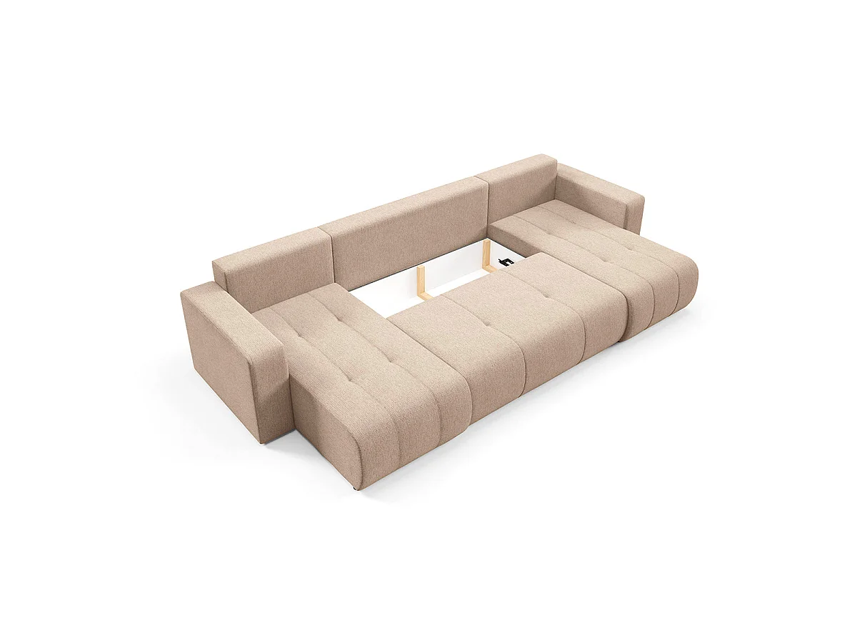Canapé convertible 5 places avec coffre en tissu beige VASCO
