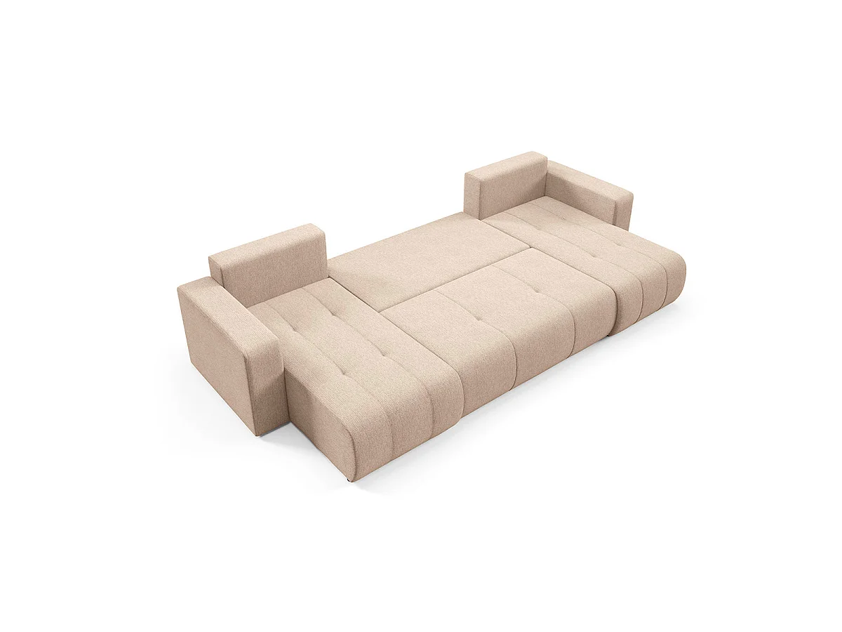 Canapé convertible 5 places avec coffre en tissu beige VASCO