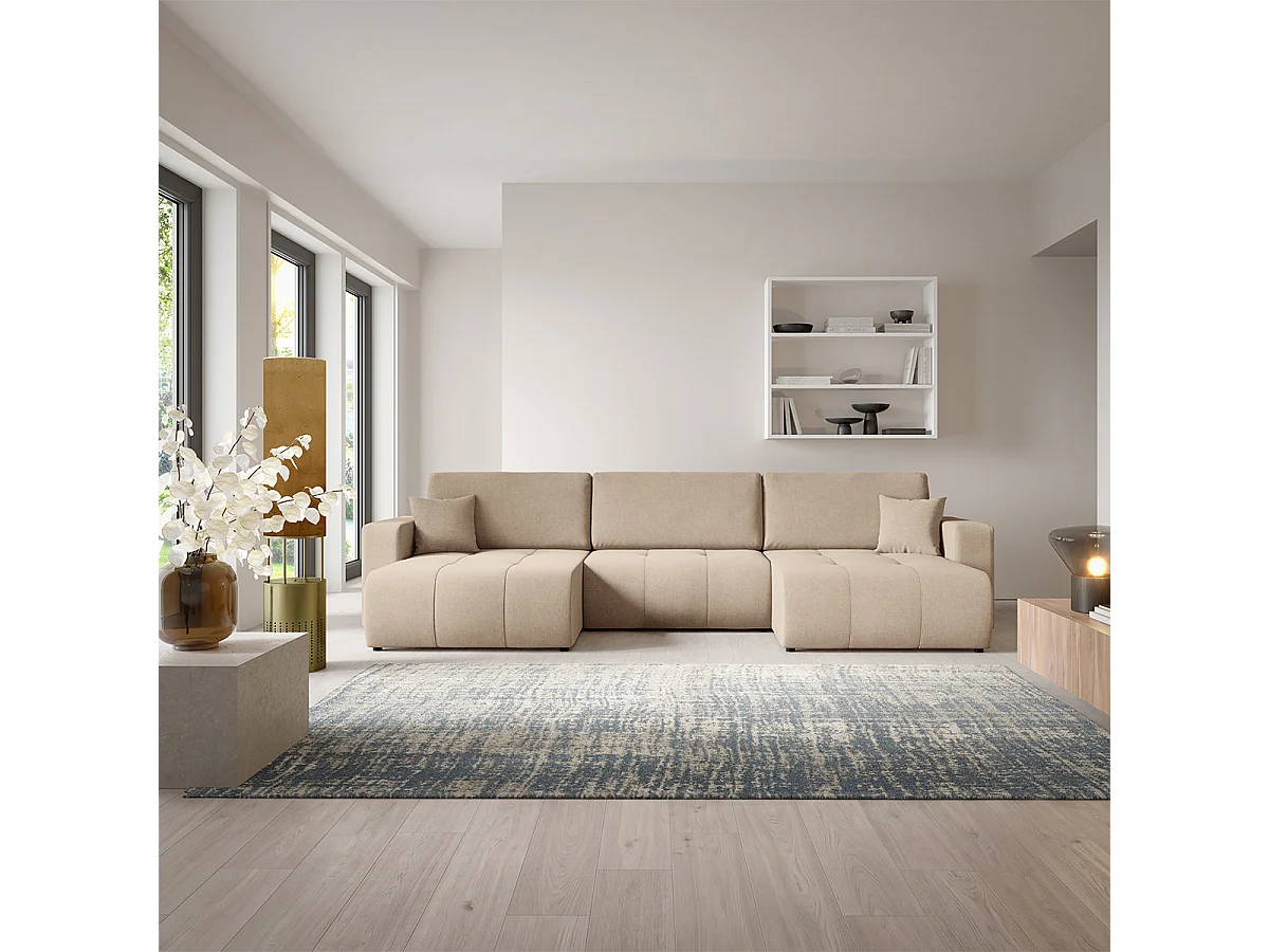 Canapé en U 5 places convertible avec coffre Giulia Beige