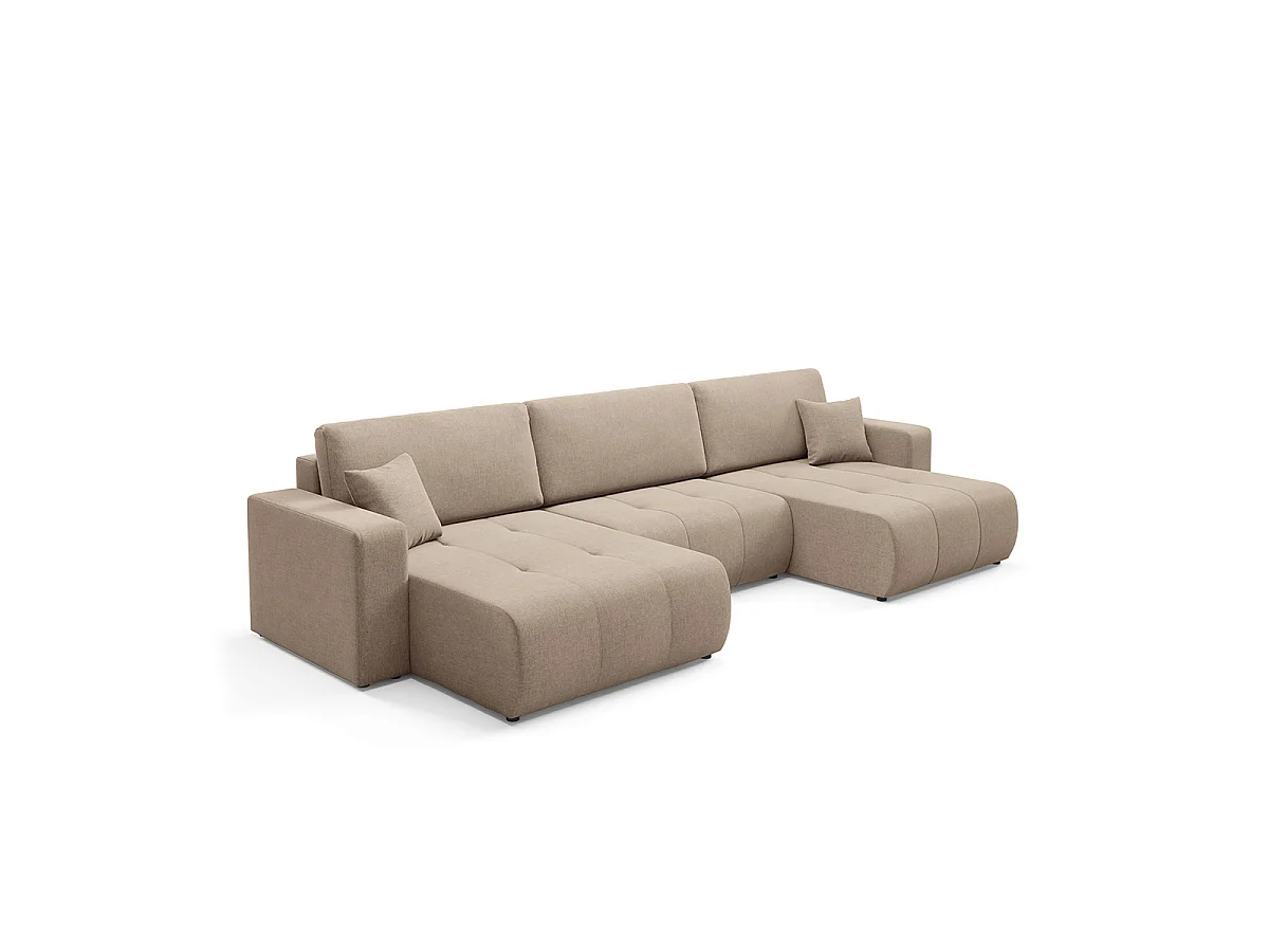 Canapé en U 5 places convertible avec coffre Giulia Beige