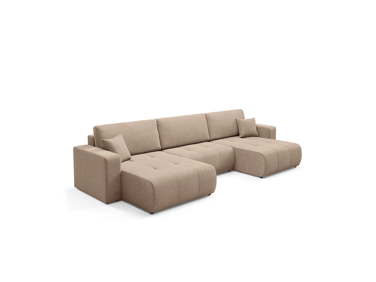 Canapé convertible 5 places avec coffre en tissu beige GIULIA
