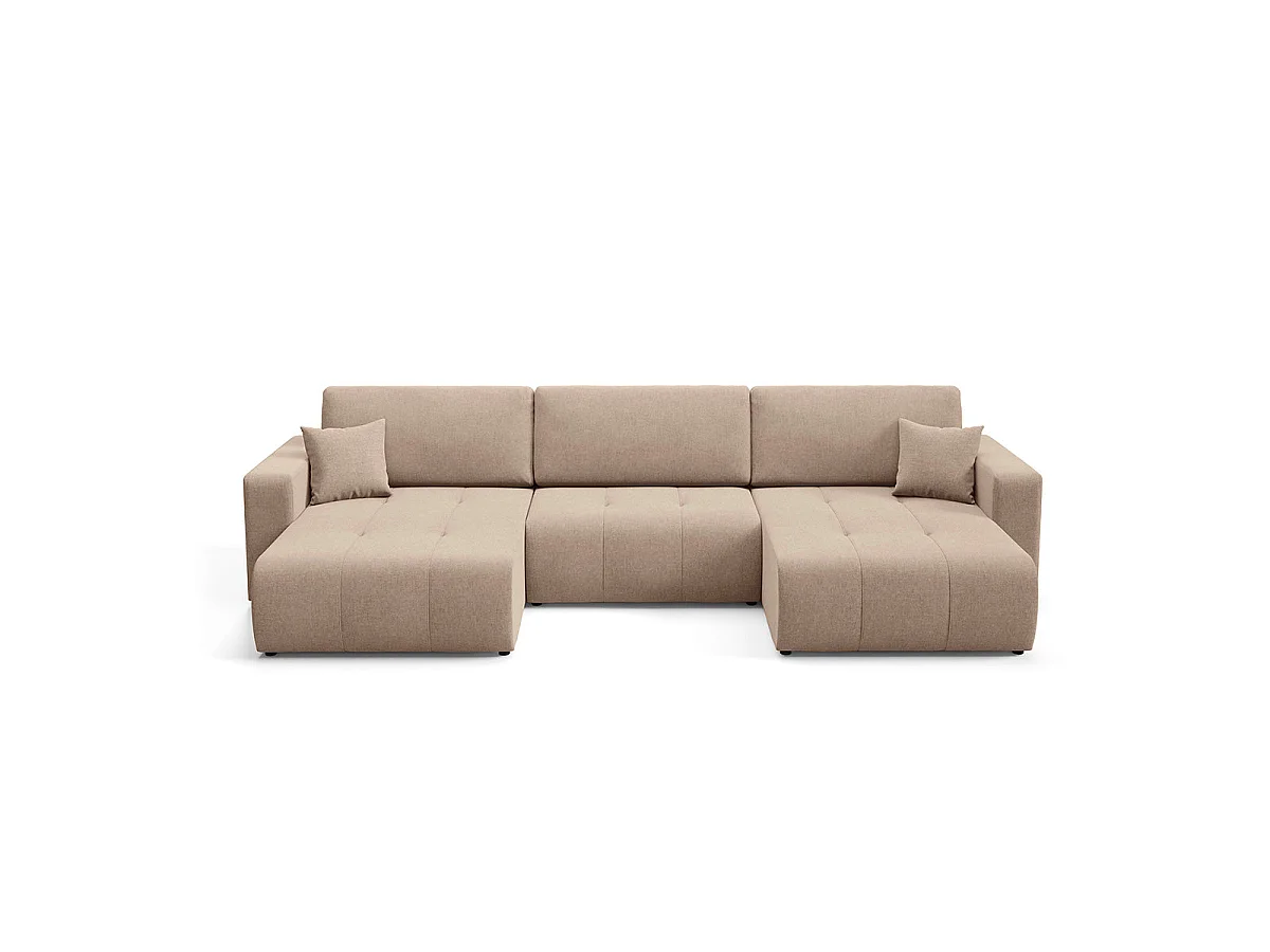 Canapé convertible 5 places avec coffre en tissu beige GIULIA