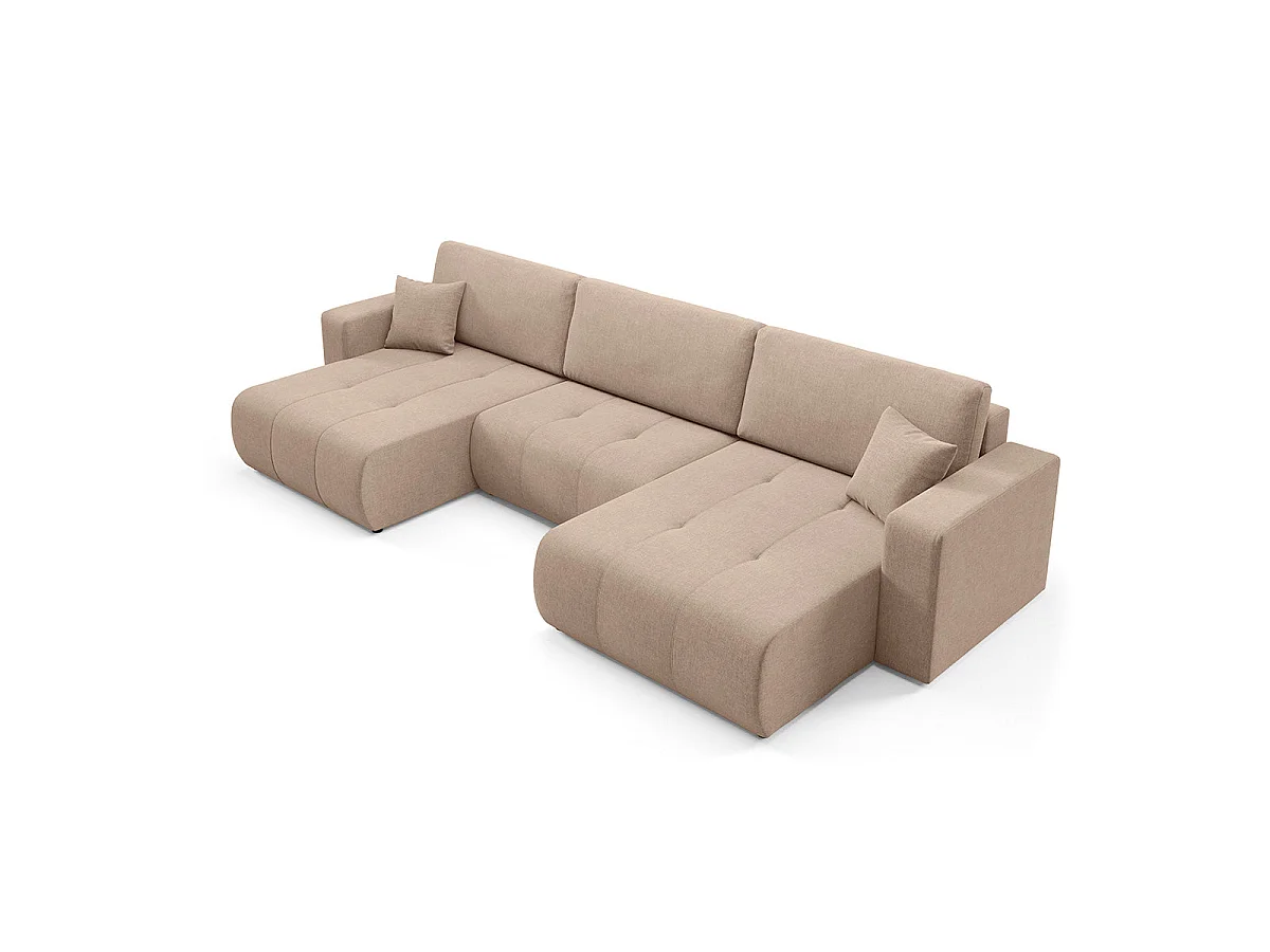 Canapé convertible 5 places avec coffre en tissu beige GIULIA