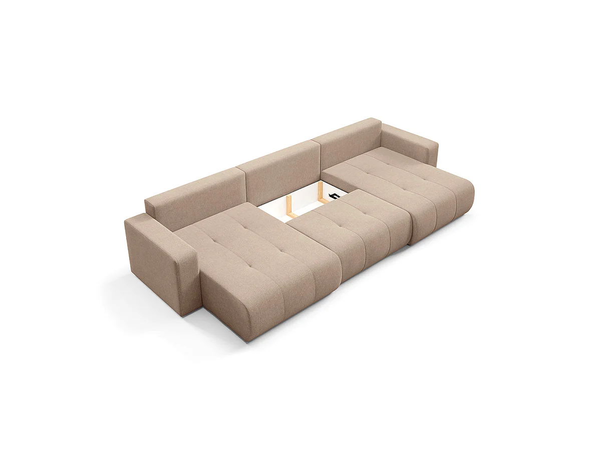 Canapé convertible 5 places avec coffre en tissu beige GIULIA