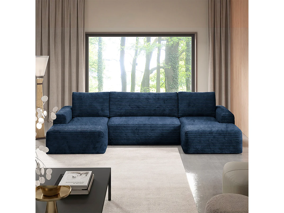 Canapé en U 5 places convertible avec coffre Romeo Bleu foncé
