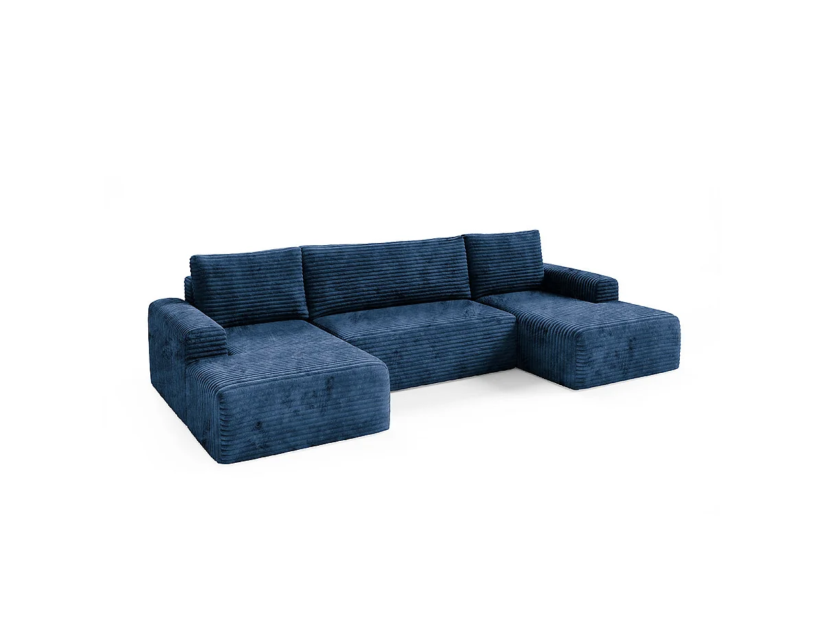 Canapé convertible 5 places avec coffre en tissu bleu foncé ROMEO