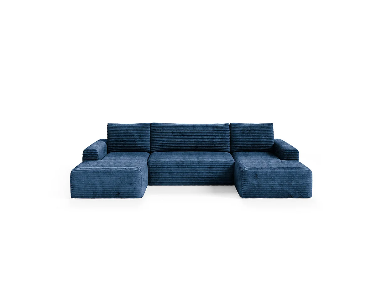 Canapé convertible 5 places avec coffre en tissu bleu foncé ROMEO
