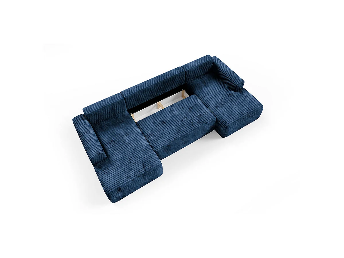 Canapé convertible 5 places avec coffre en tissu bleu foncé ROMEO