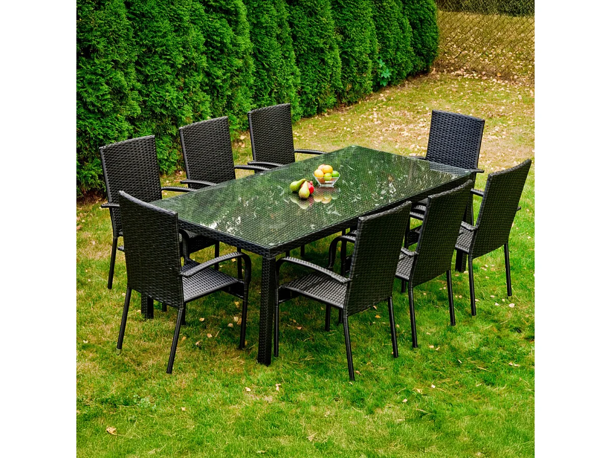 Set tuintafel en stoelen 8 zits Rio Zwart