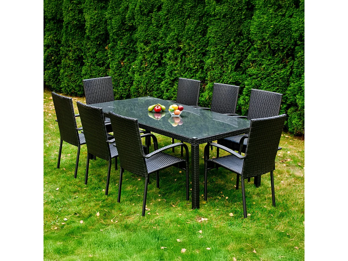 Set tuintafel en stoelen 8 zits Rio Zwart