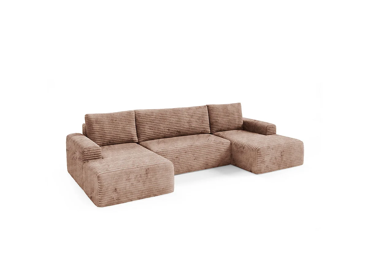 Canapé convertible 5 places avec coffre en tissu marron ROMEO