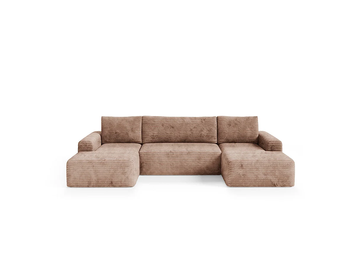 Canapé convertible 5 places avec coffre en tissu marron ROMEO