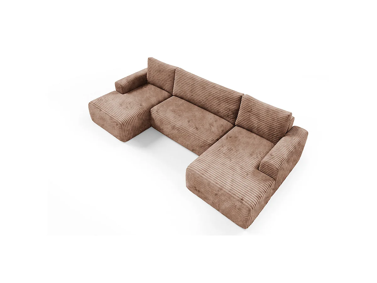 Canapé convertible 5 places avec coffre en tissu marron ROMEO