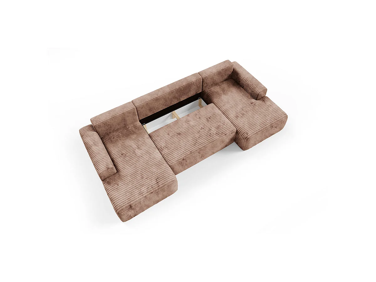 Canapé convertible 5 places avec coffre en tissu marron ROMEO