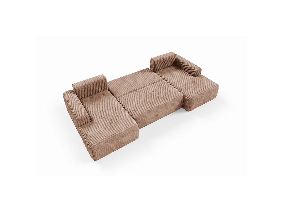 Canapé convertible 5 places avec coffre en tissu marron ROMEO