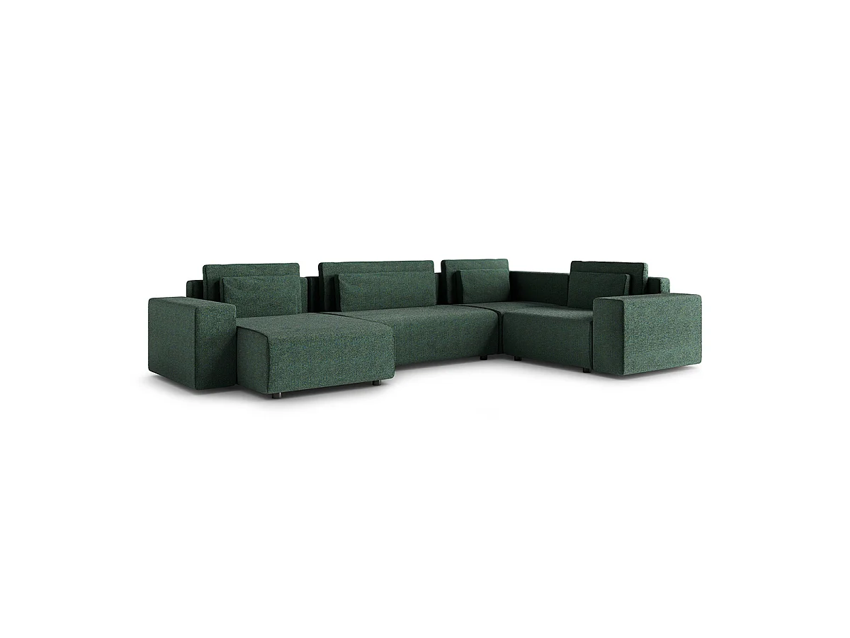 Canapé en U 5 places angle droit convertible avec coffre Lorenzo Vert