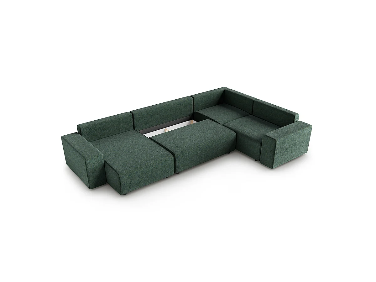Canapé en U 5 places angle droit convertible avec coffre Lorenzo Vert