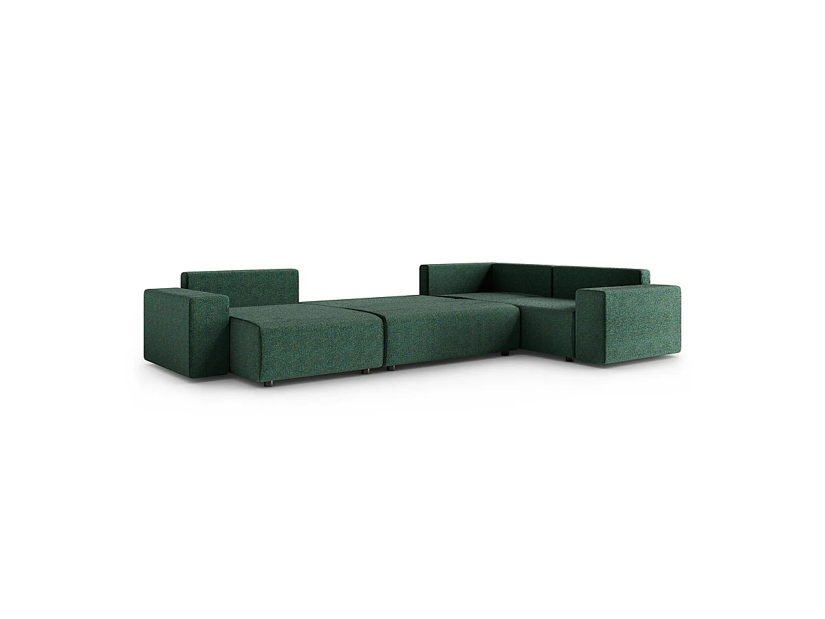 Canapé d'angle panoramique convertible 5 places avec coffre en tissu vert LORENZO