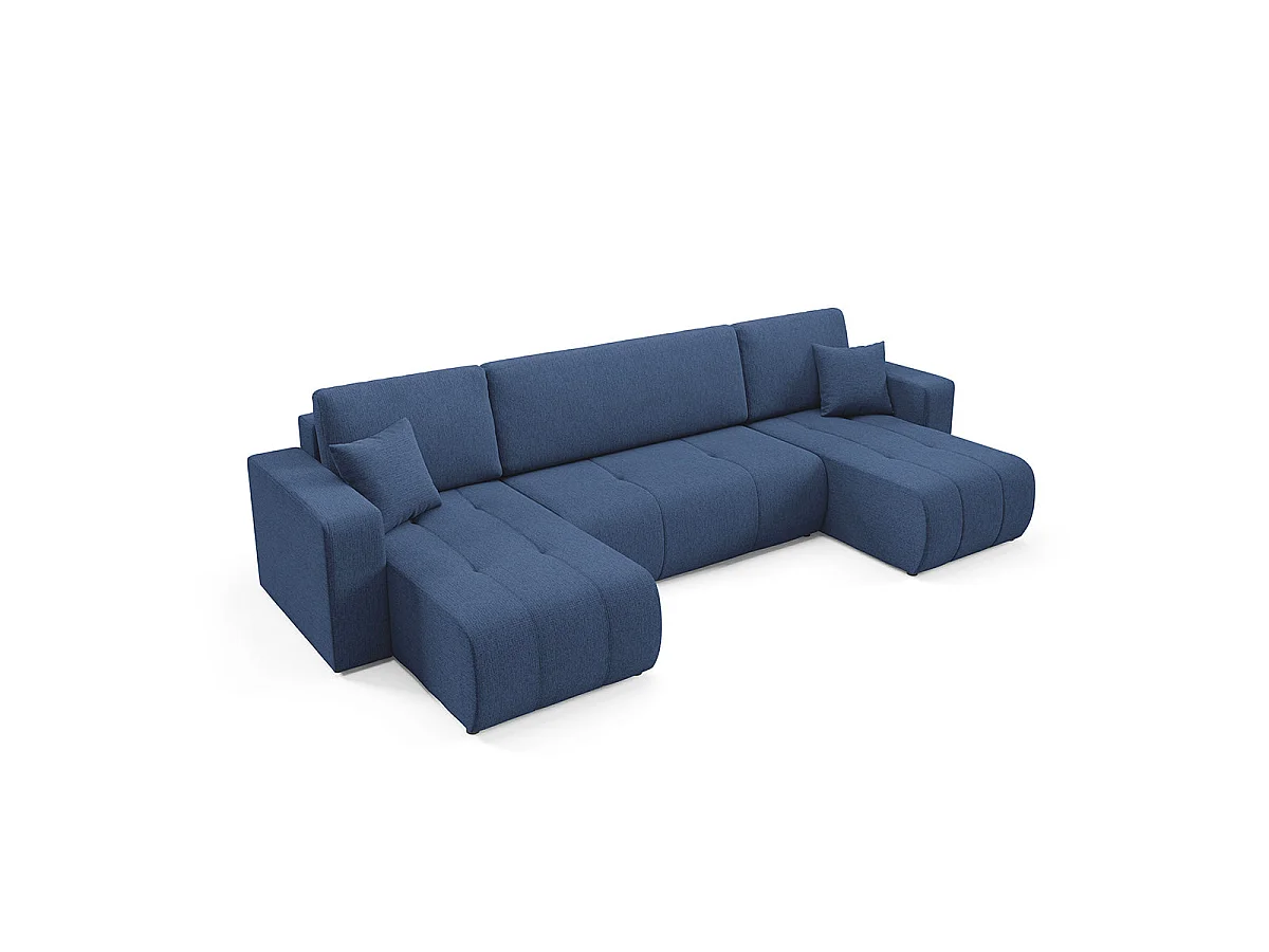 Canapé convertible 5 places avec coffre en tissu bleu VASCO
