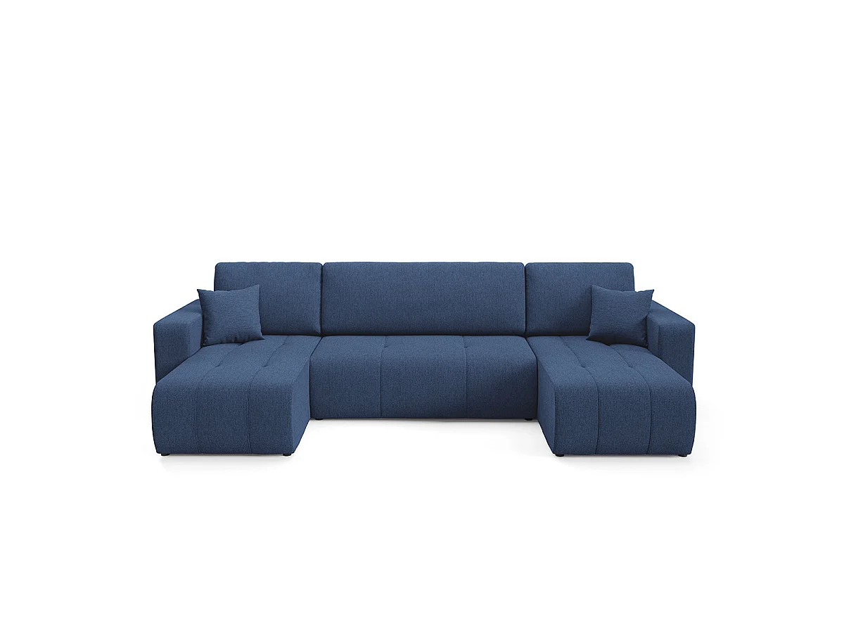 Canapé convertible 5 places avec coffre en tissu bleu VASCO