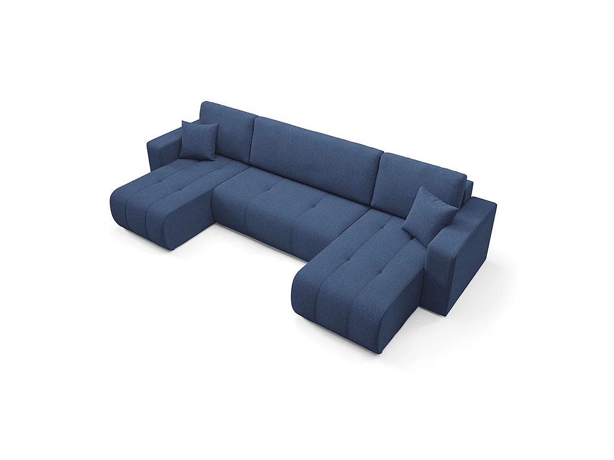 Canapé convertible 5 places avec coffre en tissu bleu VASCO
