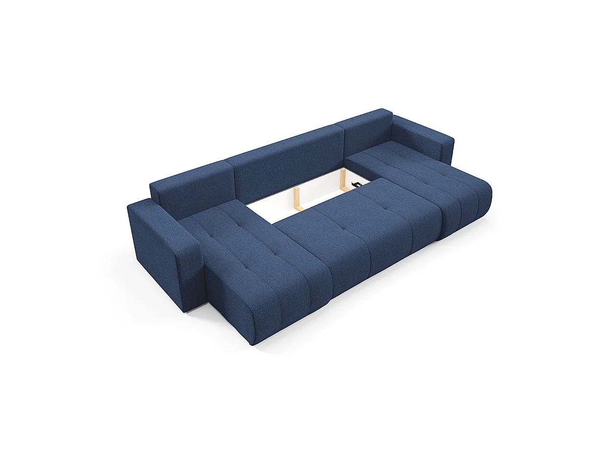 Canapé convertible 5 places avec coffre en tissu bleu VASCO