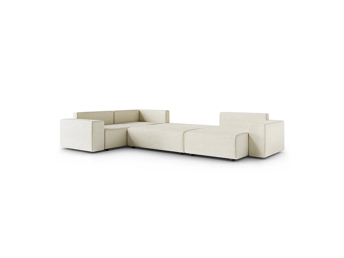 Canapé d'angle panoramique convertible 5 places avec coffre en tissu blanc LORENZO