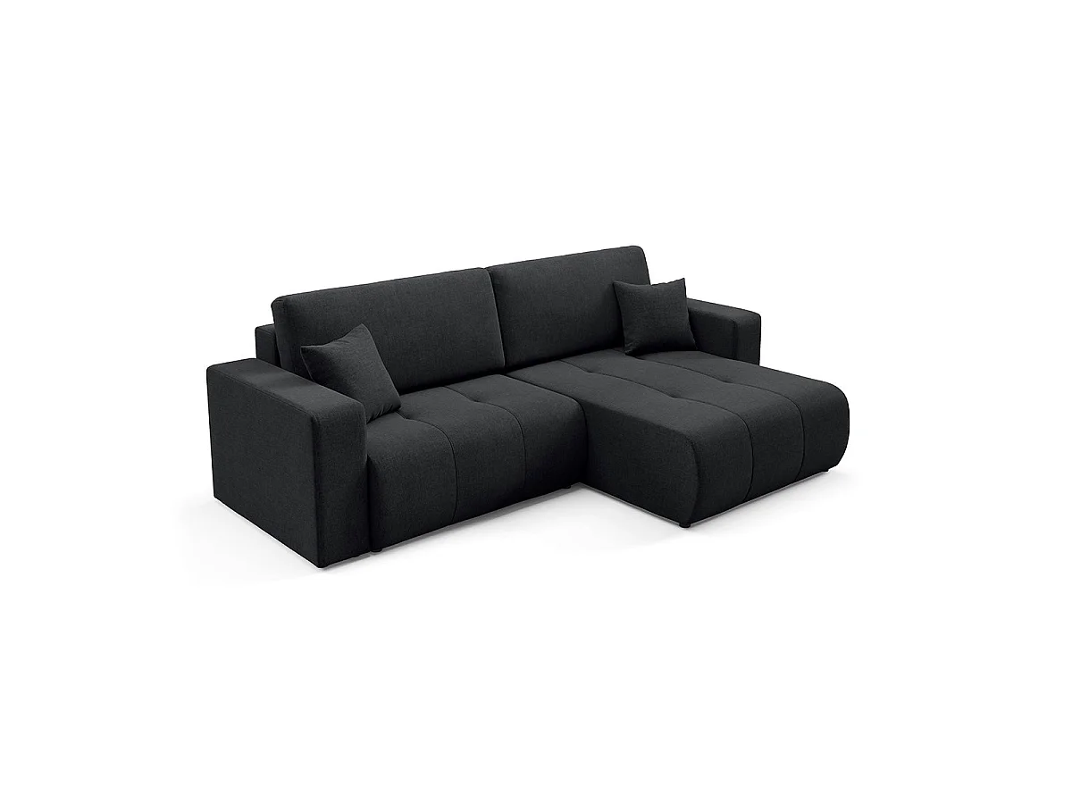 Canapé d'angle convertible 3 places réversible avec coffre en tissu noir GIULIA