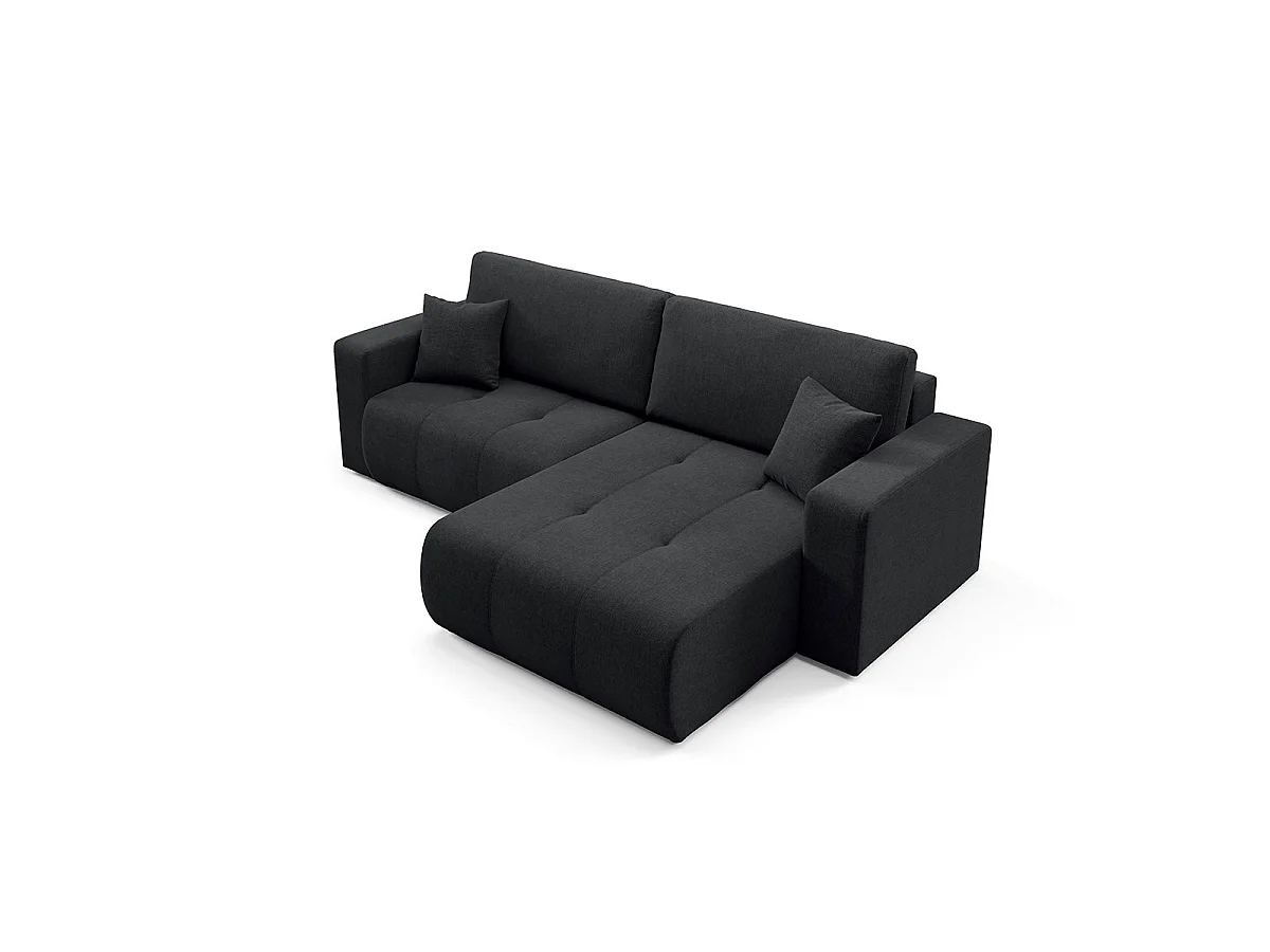 Canapé d'angle convertible 3 places réversible avec coffre en tissu noir GIULIA