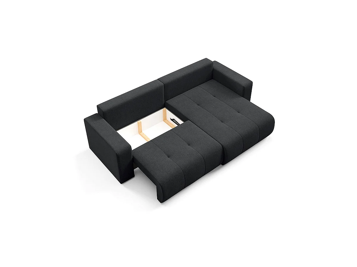 Canapé d'angle convertible 3 places réversible avec coffre en tissu noir GIULIA