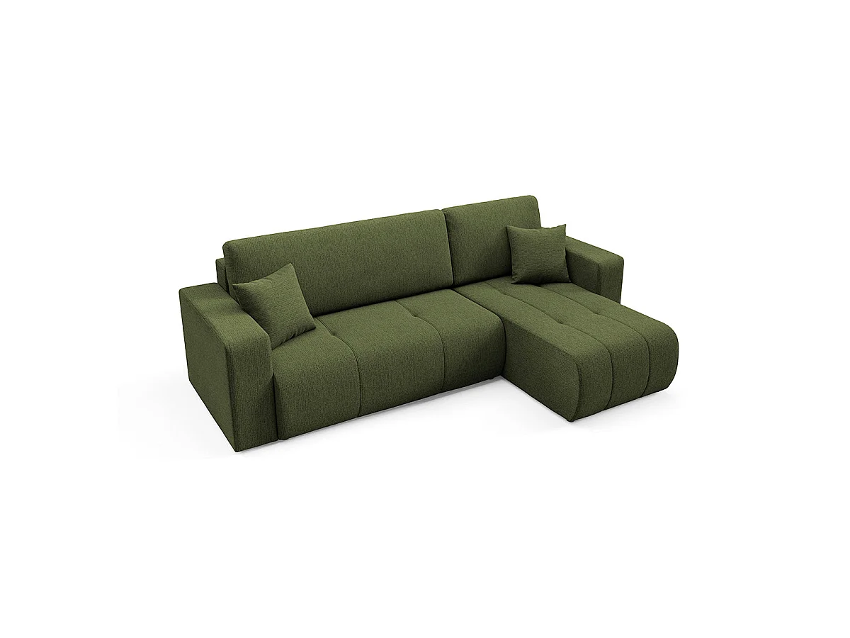 Canapé d'angle convertible 3 places réversible avec coffre en tissu vert VASCO