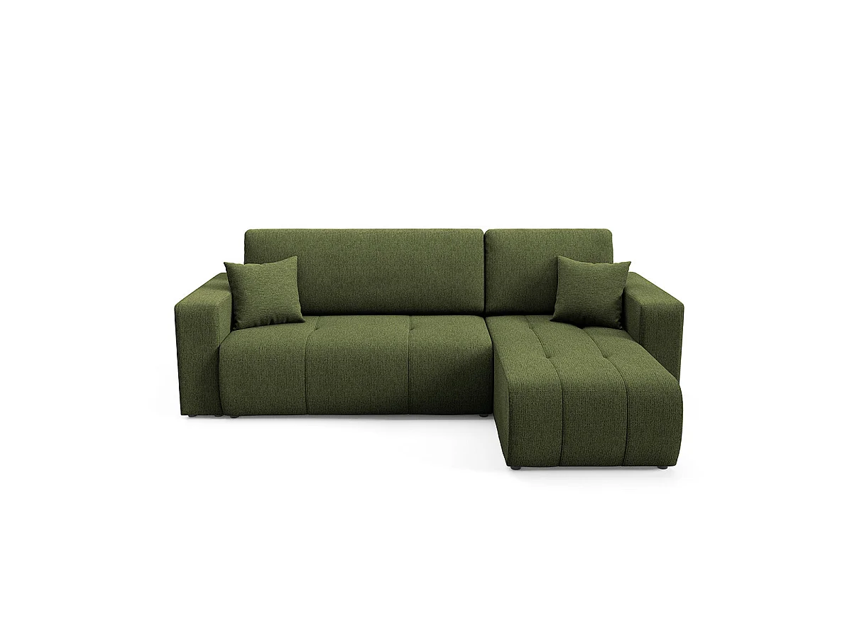 Canapé d'angle convertible 3 places réversible avec coffre en tissu vert VASCO