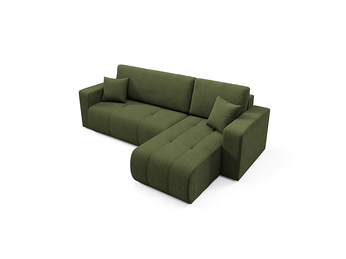Canapé d'angle convertible 3 places réversible avec coffre en tissu vert VASCO