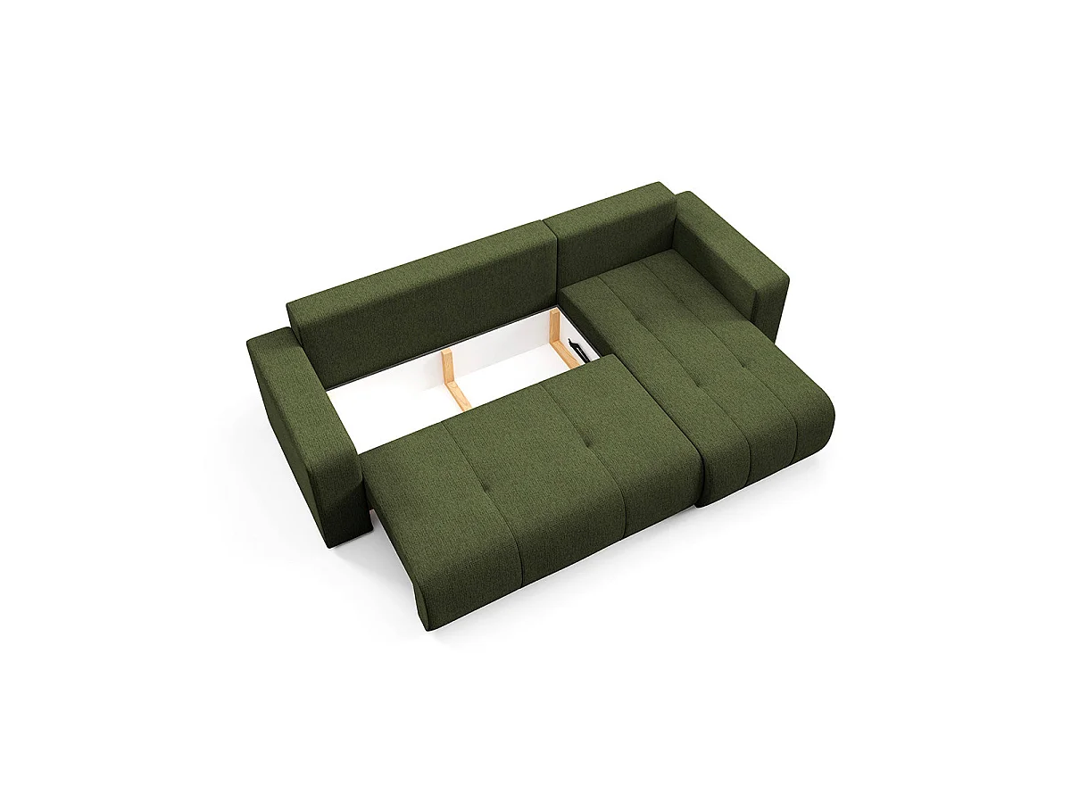 Canapé d'angle convertible 3 places réversible avec coffre en tissu vert VASCO
