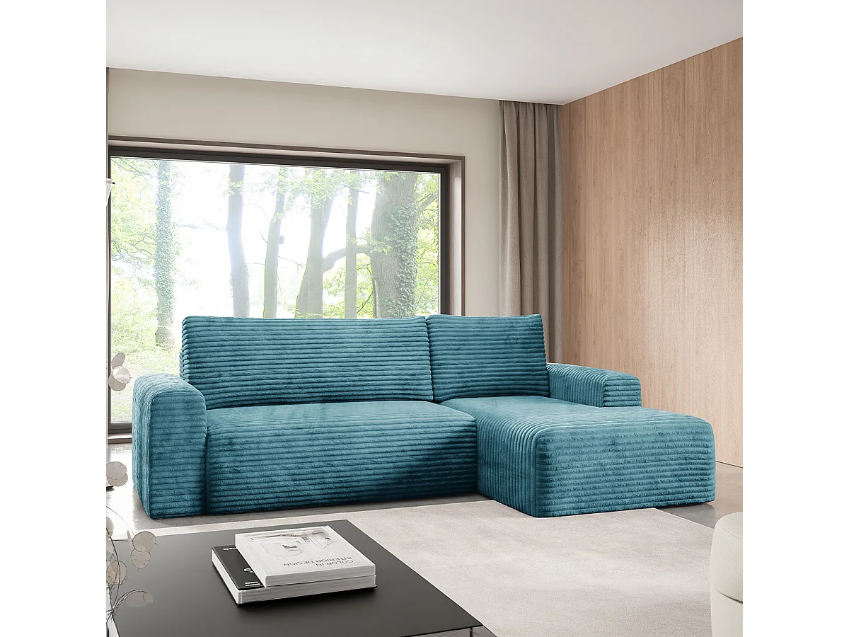 Canapé d'angle droit convertible 3 places avec coffre Romeo Bleu