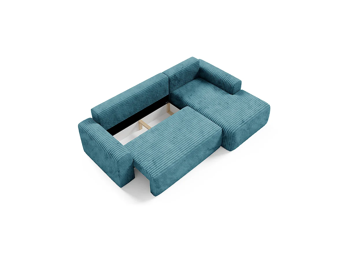 Canapé d'angle droit convertible 3 places avec coffre Romeo Bleu