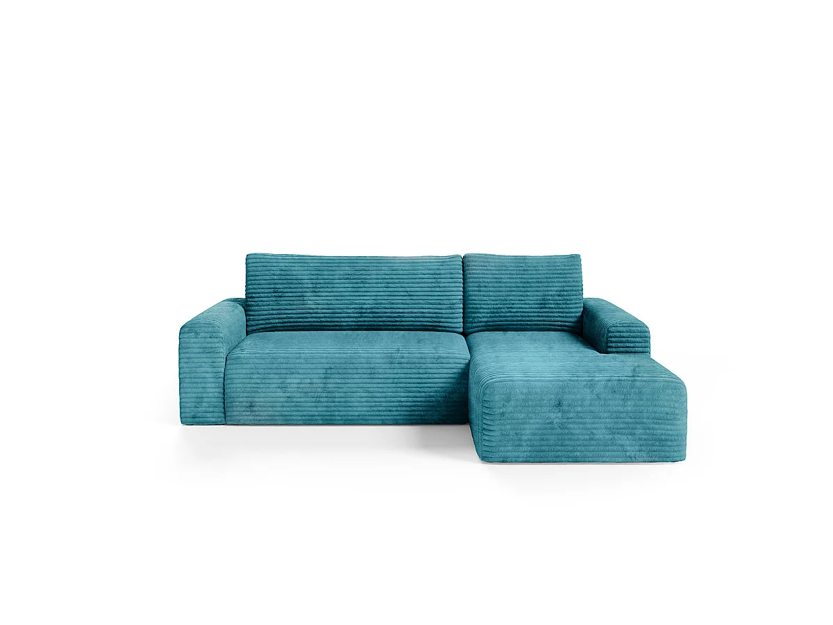 Canapé d'angle droit convertible 3 places avec coffre en tissu bleu ROMEO