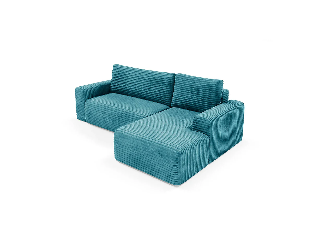 Canapé d'angle droit convertible 3 places avec coffre en tissu bleu ROMEO