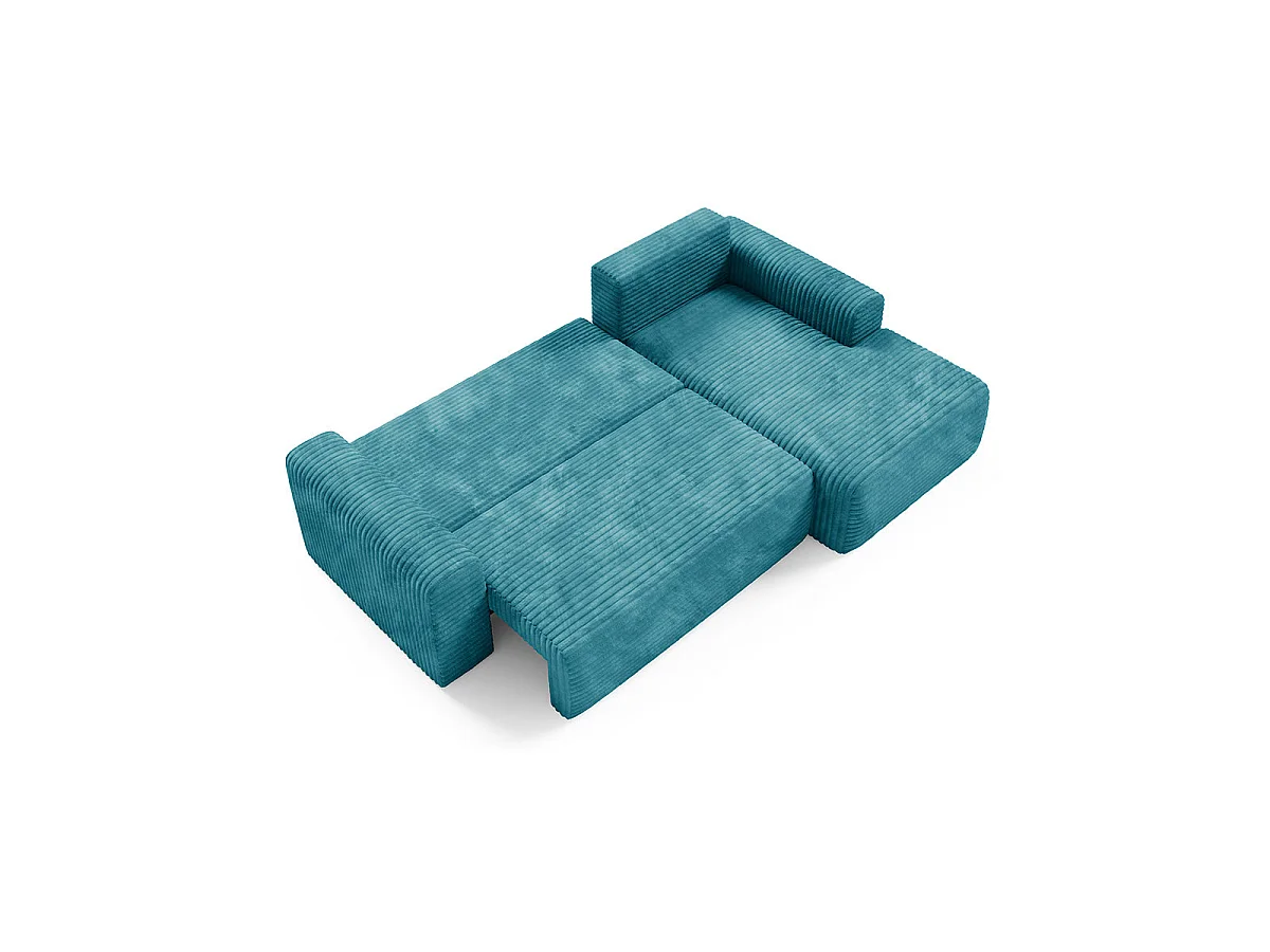 Canapé d'angle droit convertible 3 places avec coffre en tissu bleu ROMEO