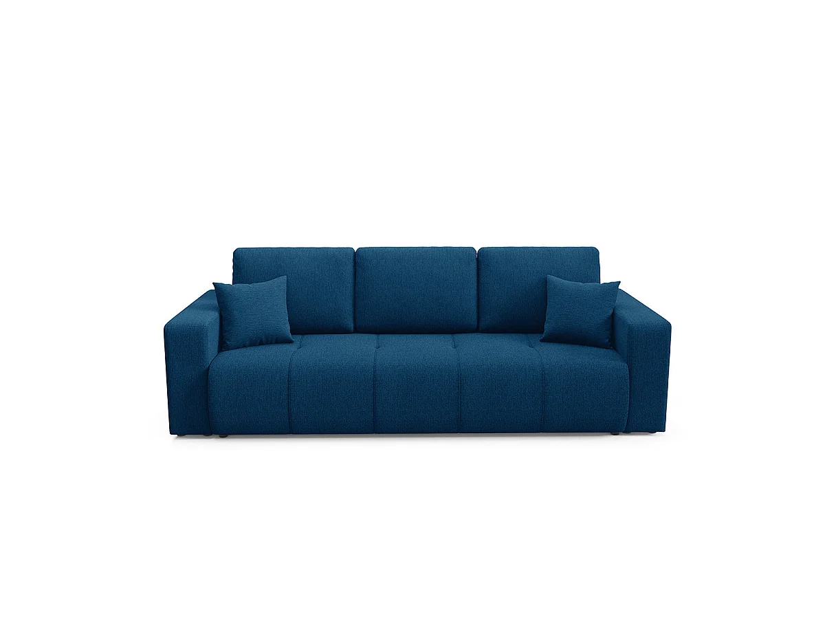 Canapé convertible 3 places avec coffre en tissu bleu VASCO